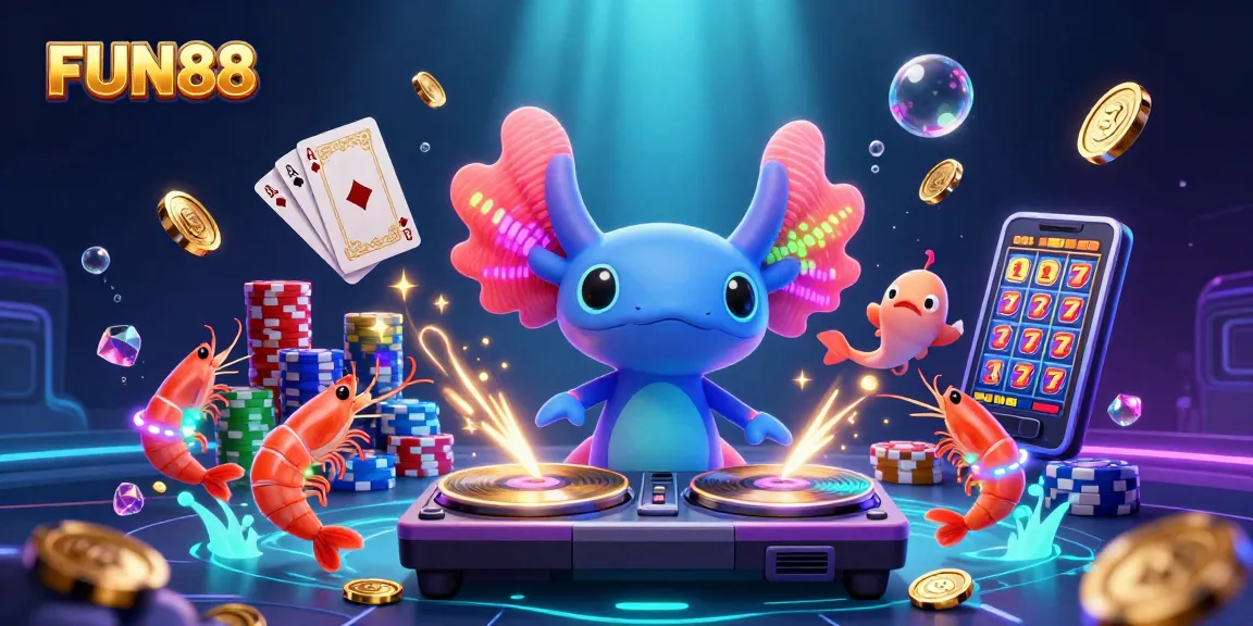 Experience FUN88 with underground party vibes in this vibrant casino-themed 3D illustration.